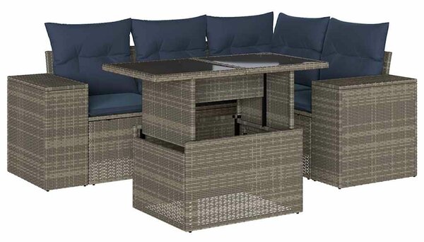 VidaXL 5 db szürke polyrattan kerti kanapégarnitúra párnákkal