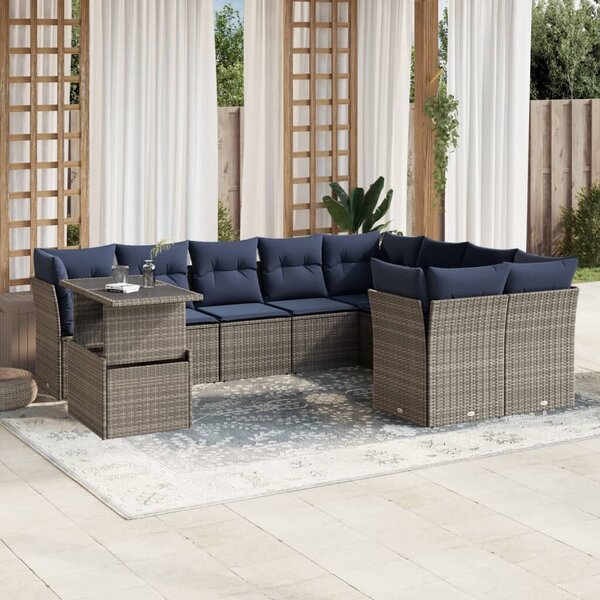 VidaXL 10 db szürke polyrattan kerti kanapégarnitúra párnákkal