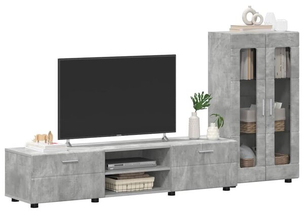 VidaXL TV szekrény garnitúra FLORIN 3 db Beton Szürke Szerelt Fa