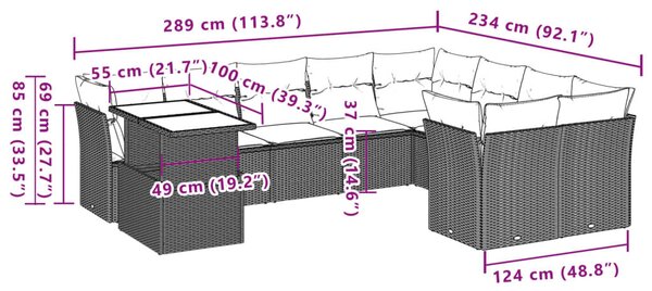 VidaXL 10 db szürke polyrattan kerti kanapégarnitúra párnákkal