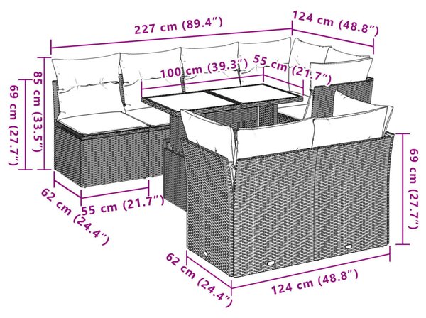 VidaXL 8 db szürke polyrattan kerti kanapégarnitúra párnákkal
