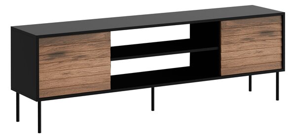 TV-állvány Flosoru 104, Közepes sűrűségű farostlemez, Laminált forgácslap, 60x180x40cm, Fekete, Dió