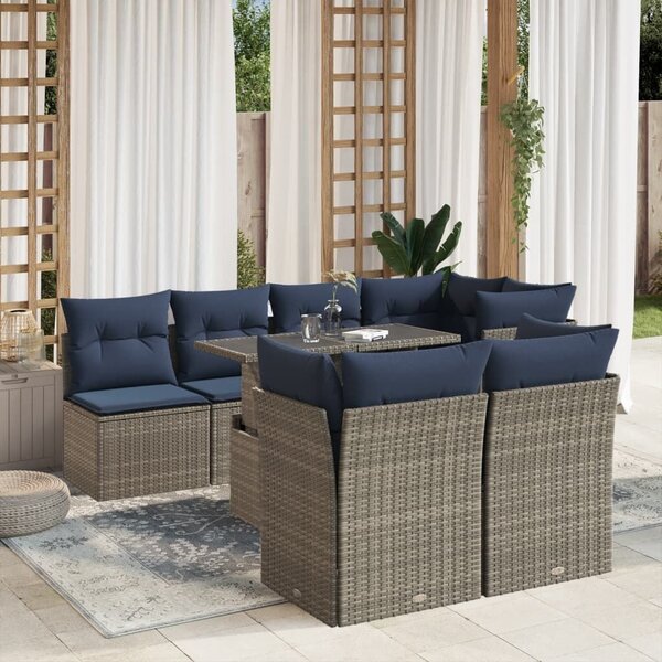 VidaXL 8 db szürke polyrattan kerti kanapégarnitúra párnákkal
