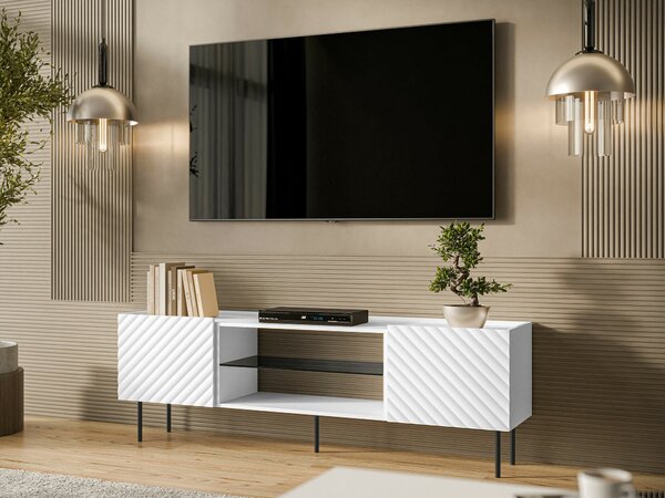 TV-állvány Sillen II, Közepes sűrűségű farostlemez, Laminált forgácslap, 59x181x40cm, Fekete, Fehér