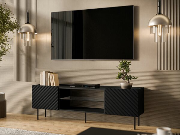 TV-állvány Sillen II, Közepes sűrűségű farostlemez, Laminált forgácslap, 59x181x40cm, Fekete