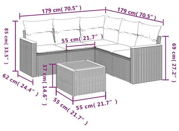 VidaXL 6 db fekete polyrattan kerti kanapégarnitúra párnákkal