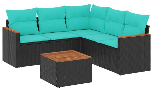 VidaXL 6 db fekete polyrattan kerti kanapégarnitúra párnákkal