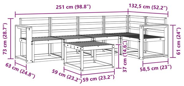 VidaXL Kültéri kanapé szett 6 pcs Fehér Tömör Akácfa