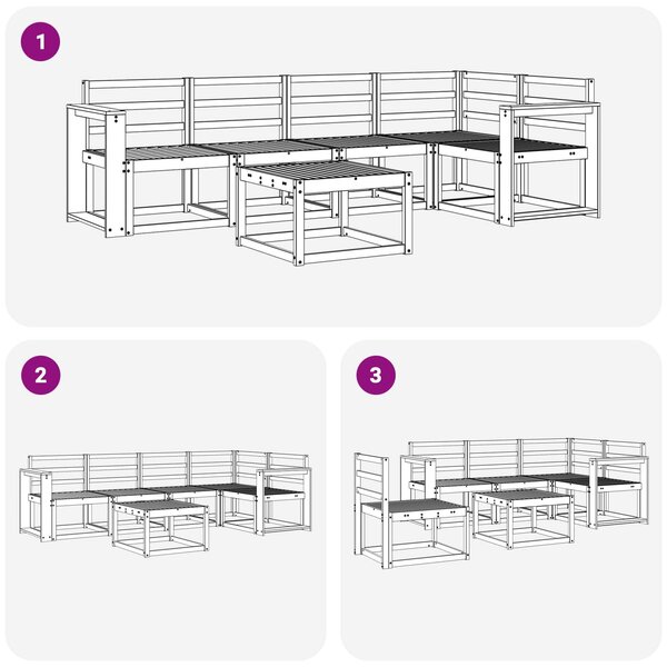 VidaXL Kültéri kanapé szett 6 pcs Fehér Tömör Akácfa