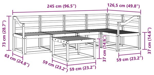 VidaXL Kültéri kanapé szett 6 pcs Fehér Tömör Akácfa