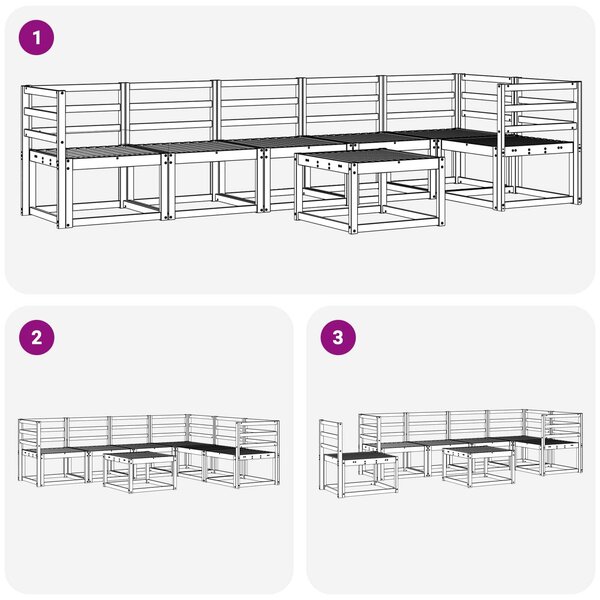 VidaXL Kültéri kanapé szett 7 pcs Fehér Tömör Akácfa