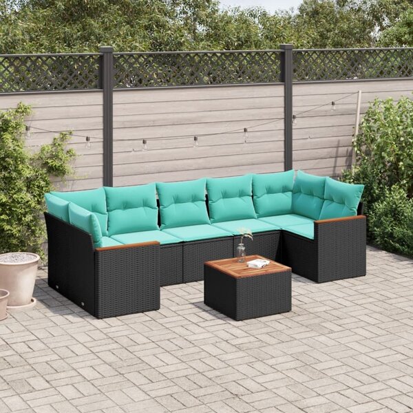 VidaXL 8 db fekete polyrattan kerti kanapégarnitúra párnákkal