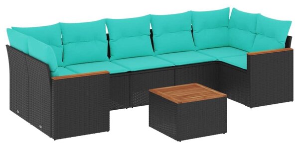 VidaXL 8 db fekete polyrattan kerti kanapégarnitúra párnákkal