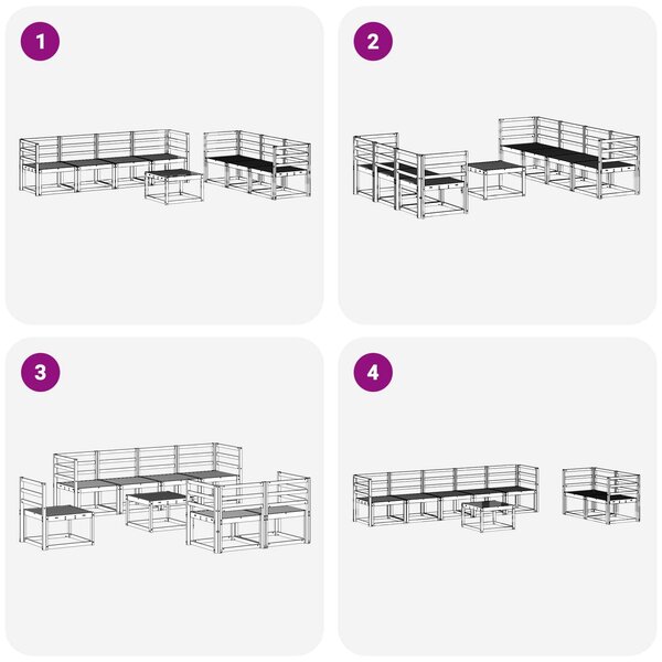 VidaXL Kültéri kanapé szett 8 pcs Fehér 59 x 59 x 37 cm Tömör Akácfa