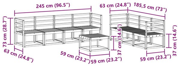 VidaXL Kültéri kanapé szett 8 pcs Fehér 59 x 59 x 37 cm Tömör Akácfa