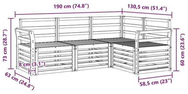 VidaXL Ülőgarnitúrák 4 pcs Fehér 190 x 130,5 x 73 cm Tömör Akácfa