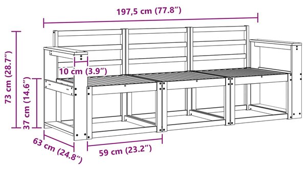 VidaXL Kültéri kanapé szett 3 pcs Fehér 197,5 x 63 x 73 cm