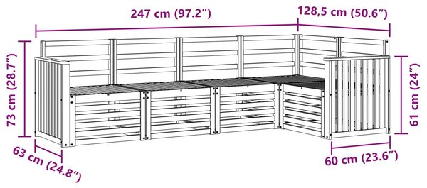 VidaXL Kültéri kanapé szett 5 pcs Fehér 247 x 128,5 x 73 cm