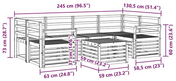 VidaXL Kültéri kanapé szett 7 pcs Fehér Tömör Akácfa
