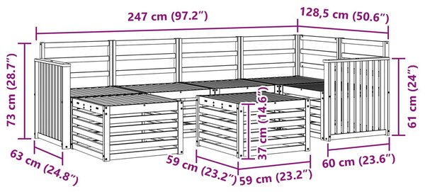 VidaXL Kültéri kanapé szett 7 pcs Fehér Poliészter