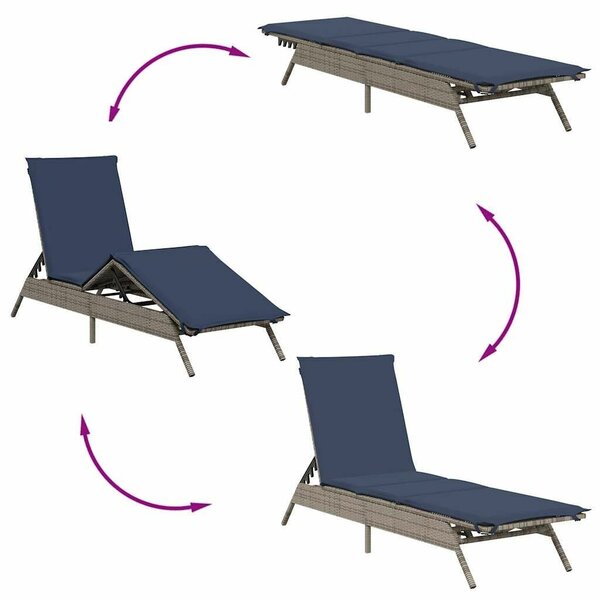 Szürke polyrattan napozóágy párnával