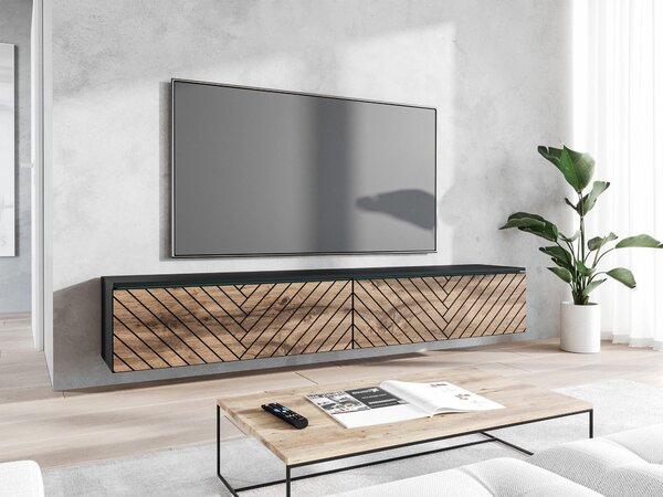 TV-állvány Sarasota 166, Közepes sűrűségű farostlemez, Laminált forgácslap, 30x180x33cm, Wotan tölgy, Grafit