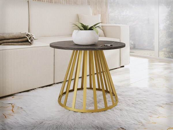 Dohányzóasztal Oswego 130, Fém, 45cm, Fekete márvány, Aranysárga
