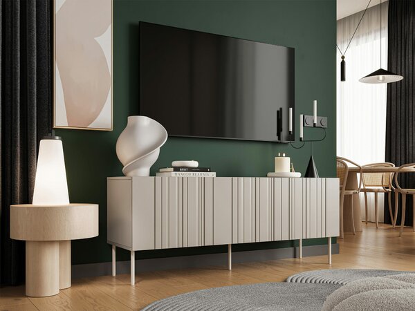 TV-állvány Evavese 102, Közepes sűrűségű farostlemez, Laminált forgácslap, 60x151x40cm, Bézs