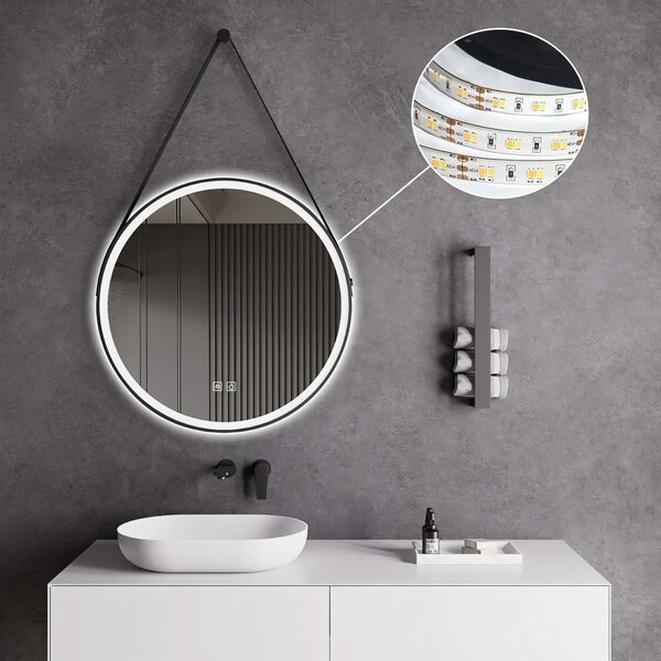 Kerek LED tükör szíjon függesztve 70 cm 104