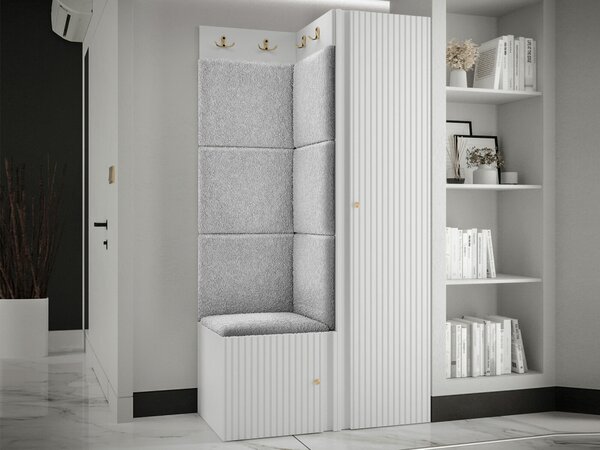 Előszoba garnitúra Hartford 390, 186x82x46cm, Világosszürke, Fehér, Laminált forgácslap, Kárpit