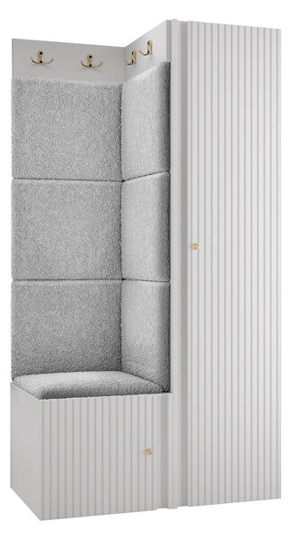 Előszoba garnitúra Hartford 390, 186x82x46cm, Világosszürke, Fehér, Laminált forgácslap, Kárpit