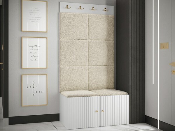 Előszoba garnitúra Hartford 383, 186x84x46cm, Világosbarna, Fehér, Laminált forgácslap, Kárpit
