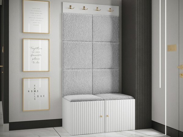 Előszoba garnitúra Hartford 383, 186x84x46cm, Világosszürke, Fehér, Laminált forgácslap, Kárpit