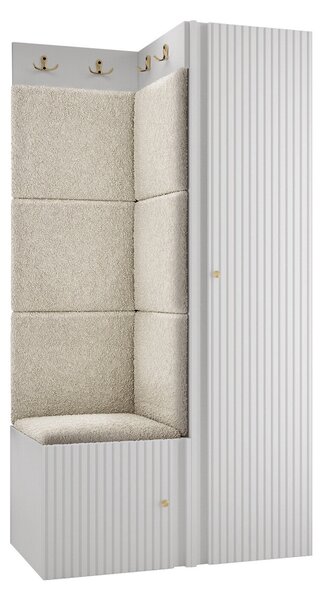 Előszoba garnitúra Hartford 390, 186x82x46cm, Fehér, Világosbarna, Laminált forgácslap, Kárpit