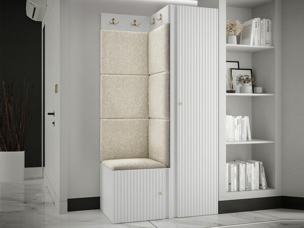 Előszoba garnitúra Hartford 390, 186x82x46cm, Fehér, Világosbarna, Laminált forgácslap, Kárpit