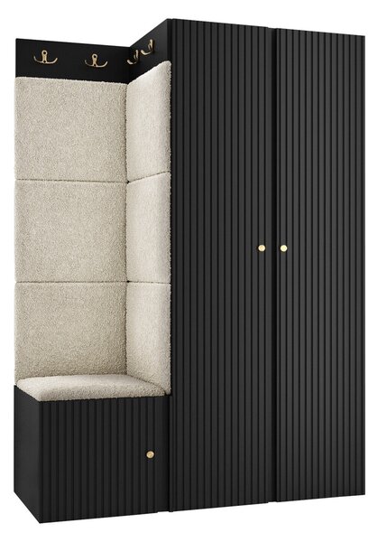 Előszoba garnitúra Hartford 387, 186x116x46cm, Világosbarna, Fekete, Kárpit, Laminált forgácslap