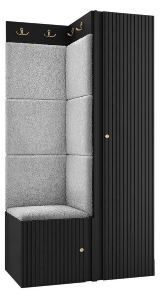 Előszoba garnitúra Hartford 390, 186x82x46cm, Világosszürke, Fekete, Kárpit, Laminált forgácslap