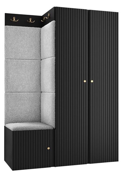 Előszoba garnitúra Hartford 387, 186x116x46cm, Világosszürke, Fekete, Kárpit, Laminált forgácslap