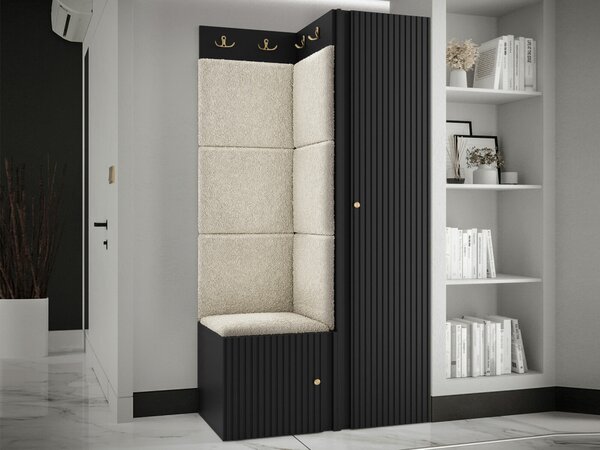 Előszoba garnitúra Hartford 390, 186x82x46cm, Fekete, Világosbarna, Kárpit, Laminált forgácslap