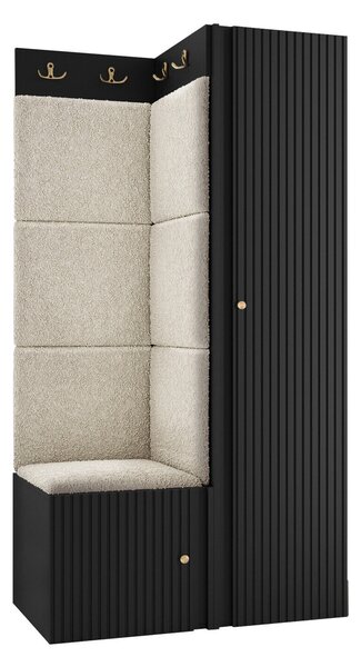 Előszoba garnitúra Hartford 390, 186x82x46cm, Fekete, Világosbarna, Kárpit, Laminált forgácslap