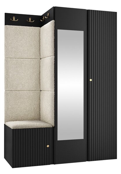 Előszoba garnitúra Hartford 388, 186x116x46cm, Tükör, Világosbarna, Fekete, Kárpit, Laminált forgácslap
