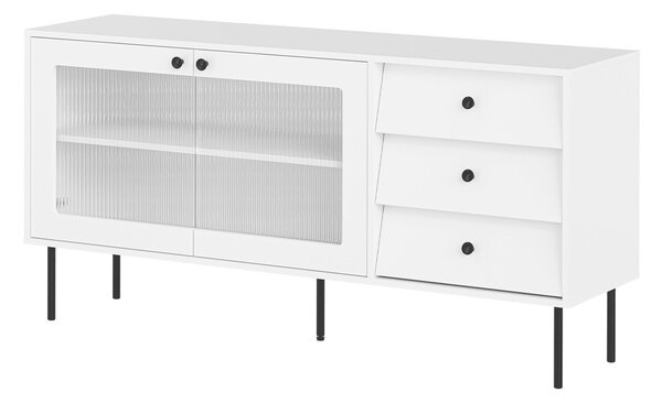 Komód Feletri 101, Edzett üveg, Közepes sűrűségű farostlemez, Laminált forgácslap, 75x150x39cm, Fehér