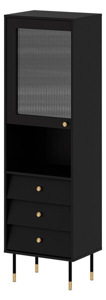 Könyvespolc Feletri 105, Zárt, Fiókokkal, Ajtókkal, Közepes sűrűségű farostlemez, Laminált forgácslap, Edzett üveg, 180x52x39cm, Fekete
