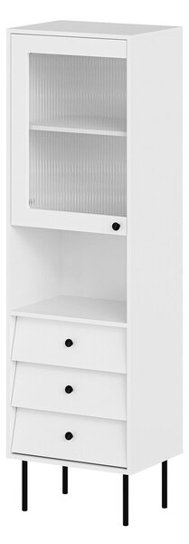 Könyvespolc Feletri 105, Zárt, Fiókokkal, Ajtókkal, Közepes sűrűségű farostlemez, Laminált forgácslap, Edzett üveg, 180x52x39cm, Fehér