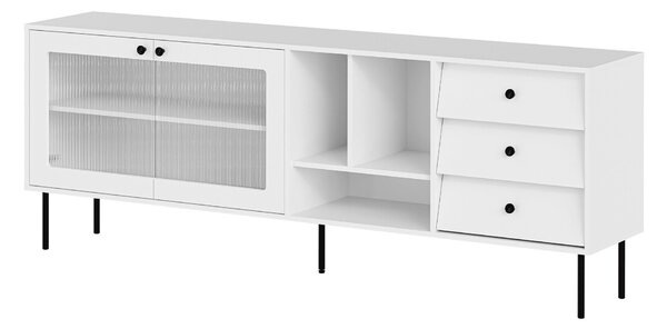 Komód Feletri 104, Edzett üveg, Közepes sűrűségű farostlemez, Laminált forgácslap, 75x200x39cm, Fehér