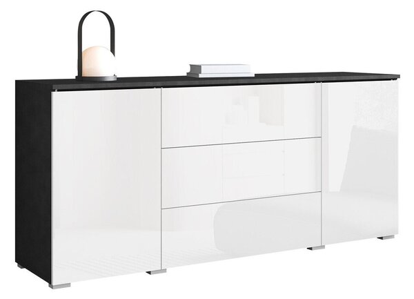 Komód Mirfivo 102, Laminált forgácslap, 66x150x40cm, Matera szürke, Fényes fehér
