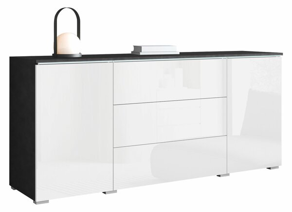Komód Mirfivo 102, Laminált forgácslap, 66x150x40cm, Matera szürke, Fényes fehér