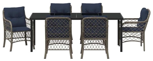VidaXL Kert étkező szett párnával 7 pcs Szürke és fekete Rattan