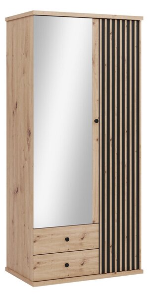 Gardróbszekrény Venmava 116, Laminált forgácslap, 213x100x60cm, Artisan tölgy, Fekete