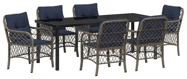 VidaXL Kert étkező szett párnával 7 pcs Szürke és fekete Rattan